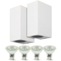 Arum Lighting - Lot de 2 Appliques Manathan Blanches Extérieure double faisceau avec 4 Ampoules led GU10 5W Température de Couleur: Blanc neutre 4000K