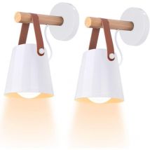 Gotrays - Lot de 2 appliques murales d'intérieur vintage et minimaliste Lampe murale moderne E27 avec abat-jour en métal et support en bois pour
