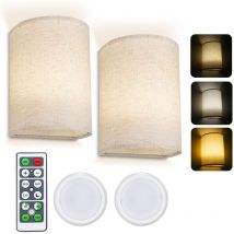 Shmshng - Lot De 2 Appliques Murales Intérieures à Intensité Variable, Applique murale rechargeable, Abat-Jour en Tissu Beige for Chambre, Salon,