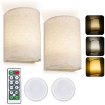 Litzee - Lot De 2 Appliques Murales Intérieures à Intensité Variable, Applique murale rechargeable, Abat-Jour en Tissu Beige for Chambre, Salon,