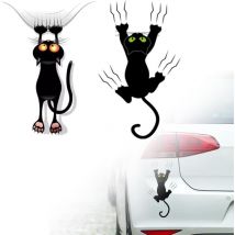 Lot de 2 autocollants pour chat, autocollants extérieurs mignons pour voiture, autocollants amusants pour voiture, autocollants pour chat noir