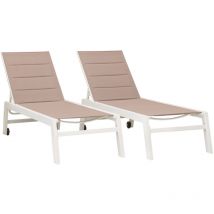 Happy Garden - Lot de 2 bains de soleil barbados en textilène taupe - aluminium blanc