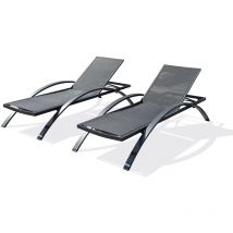Dcb Garden - barcelona - Lot de 2 bains de soleil en toile plastifiée et aluminium gris