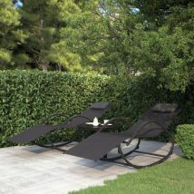 Bonnevie - Lot de 2 Bains de soleil Chaises à bascule - Transat de jardin Noir Acier et textilène BV807753
