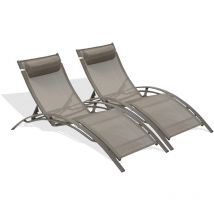 Dcb Garden - CL76 - Lot de 2 bains de soleil en aluminium et toile plastifiée cappuccino