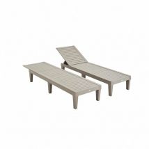 Sweeek - Lot de 2 bains de soleil. pia. transats multi positions. en plastique. gris taupe
