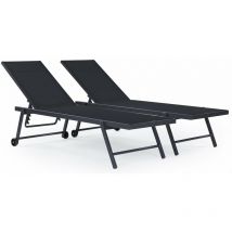 Habitat Et Jardin - Lot de 2 bains de soleil textilène aluminium 'Jolia' - Gris foncé / Noir