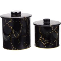 Lot de 2 bocaux de rangement décoratifs pour bonbons, bouteilles de rangement à motif marbre (noir)