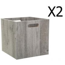 Lot de 2 Boites de rangement en bois Gris - l. 30.5 x p. 30.5 x h. 30.5 cm Pegane