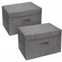 Lot de 2 Boites de Rangement Lavable, Rangement de Vetement Pliable, Caisse de Rangement en Tissu avec Couvercles et Poignées pour Maison, Bureau,