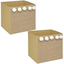 Lot de 2 Boîtes de rangement enfant avec 5 Pompons