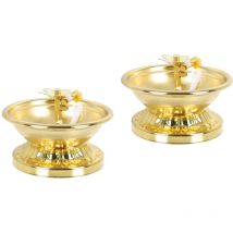 Lot de 2 bougeoirs en métal pour lampe à huile, chandelier, support en métal, fournitures bouddhistes, ghee, vintage