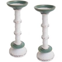 Lot de 2 bougeoirs HHG 175, porte-bougies Colonne de bougies, Shabby-Look Vintage métal céramique Hauteur 36cm