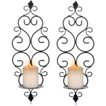 Lot de 2 Bougeoirs Photophore Chandelier Porte Bougie Mural Murale Muraux en Métal, Bougeoir pour Mur Chambre Salle de Bains Salon Decoration, Noir