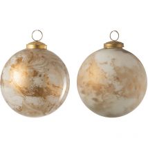 Lot de 2 boules de noël motif marbre blanc et or