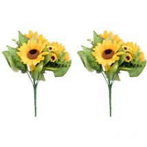 Lot de 2 bouquets de tournesols artificiels à 4 têtes, petite fleur de simulation décorative pour la maison, le mariage, le magasin (jaune)