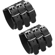 Fei Yu - Lot de 2 bracelets en cuir véritable pour homme et femme, triple largeur, manchette, gants longs, fermeture à boucle, noir/marron
