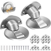 Lot de 2 butoirs de porte magnétiques magnétiques en acier inoxydable brossé - Invisibles - Résistants - Argenté - Sans perçage