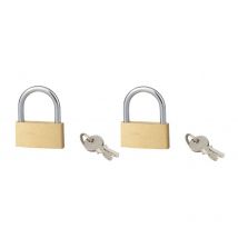 SP - Lot de 2 cadenas basic à clé, base 32 mm, anse acier, s'entrouvrant, 2 clés/cad.