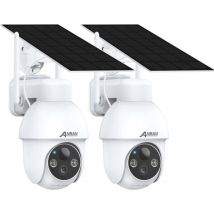 Anran - Lot de 2 Caméra de Surveillance Exterieure wifi 2.4Ghz 3MP sans Fil Solaire, Alarme Sonore, Audio Bidirectionnel, Détection pir, Vision