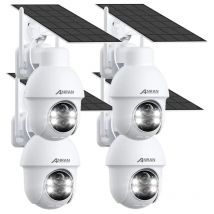 Lot de 4 Caméra de Surveillance Exterieure wifi 2.4Ghz 3MP sans Fil Solaire, Alarme Sonore, Audio Bidirectionnel, Détection pir, Vision Nocturne