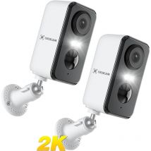 Lot de 2 Camera Surveillance COCOCAM 2K WiFi Extérieur/Intérieur Batterie, AI/PIR Détection, Vision Nocturne Couleur, Cloud/SD Stockage Audio