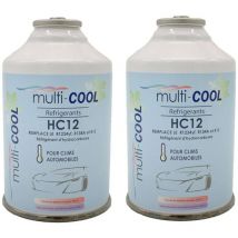 Lot de 2 Canettes réfrigérant multicool 12a , remplace le r12, r134a et 1234yf - 160 grs - avec filetage 1/2 acme