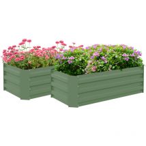 Lot de 2 carrés potager de jardin dim. 100L x 50l x 30H cm tôle d'acier ondulée vert