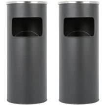 Lot de 2 Cendrier sur pied en acier inoxydable, poubelle, jardin, réception, cendrier amovible, H : 60 cm, noir