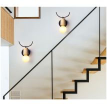 Lot de 2 Cerf Lampe de Chevet E27 Douille Applique Murale Eclairage Décor Noir