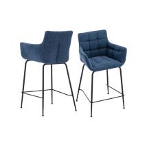 Wahson Office Chairs - Lot de 4 Tabouret de Bar en Tissu Chaise Haute Cuisine Chaise de Bar avec Accoudoirs pour Bar, Bleu