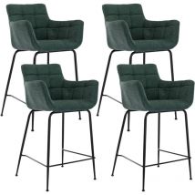 Tabouret de Bar en Tissu Lot de 4 Chaise de Bar avec Accoudoirs Chaise Haute Cuisine pour Bar et Cuisine, Vert