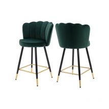 Lot de 2 Tabouret de Bar en Velours Chaise de Bar Velours avec Pieds en Métal Tabourets Hauts pour îlot de Cuisine et Bar, Vert