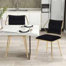 Sureh - Lot de 2 Chaise de salle à manger en velours, Chaise coiffeuse Chaise de Cuisine, avec dossier tressé rembourrée et pieds en métal doré,