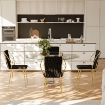 Tanant - Lot de 2 chaises - velours, Chaises de salle à manger avec dossier tressé - Fauteuils de salon et de cuisine - Noir
