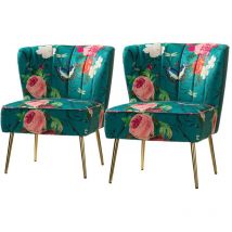 Hulala Home - Lot de 2 Chaise de Salon avec Pieds en Métal, Fauteuil Confortable en Tissu Floral, Chaise Tapissée pour Salon, Chambre, Salle de