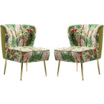 Hulala Home - Lot de 2 Chaise de Salon avec Pieds en Métal, Fauteuil Confortable en Tissu Floral, Chaise Tapissée pour Salon, Chambre, Salle de