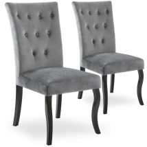Intensedeco - Lot De 2 Chaises Capitonnées Chaza Velours Gris