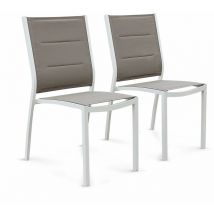 Sweeek - Lot de 2 chaises Chicago en aluminium et textilène empilables Blanc / Taupe