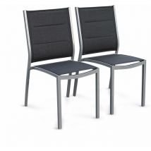 Lot de 2 chaises Chicago en aluminium et textilène empilables Gris / Gris foncé