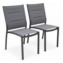 Sweeek - Lot de 2 chaises Chicago en aluminium et textilène empilables Anthracite / Gris taupe