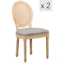 Lot de 2 Chaises Classiques Salle a Manger Cannage Rotin Tissu - Nordlys