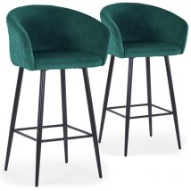 Cotecosy - Lot de 2 chaises de bar Bobby Velours Vert