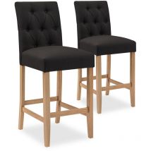 Intensedeco - Lot de 2 chaises de bar en bois Gaya tissu Noir - H65cm