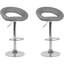 Set 2 Chaises de Bar Tabourets en cuir pu Gris et Métal Argenté Réglables en Hauteur et Pivotantes pour Salle à Manger ou Cuisine Moderne Beliani
