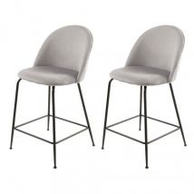 Meubletmoi - Lot de 2 chaises de bar en velours gris clair piètement métal - fara