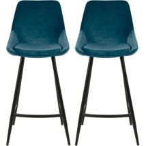 Pro Living - Lot De 2 Chaises De Bar H75 Cm En Velours Bleu - Ormoy