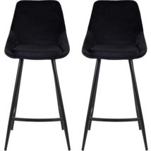 Pro Living - Lot De 2 Chaises De Bar H75 Cm En Velours Noir - Ormoy