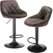 Lot de 2 Chaises de bar Tabourets hauts Siège de cuisine hauteur réglable repose-pieds en métal Surface de tabouret en flanelle - brun