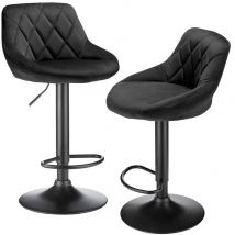 Lot de 2 Tabouret de Bar en velours Reglable en Hauteur et Pivotant pour Bar Comptoir Cuisine Noir